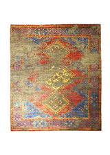 A31066 Oriental Rug Indian Handmade Area Transitional 8'2'' x 9'10'' -8x10- Gray Red Multi-color Geometric Erased Abstract Design