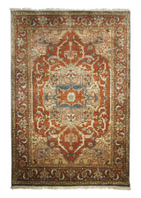 A31068 Oriental Rug Indian Handmade Area Transitional Tribal 4'1'' x 6'1'' -4x6- Red Geometric Heriz Design