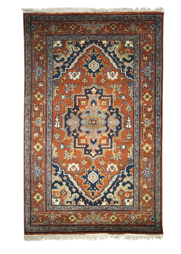 A31070 Oriental Rug Indian Handmade Area Transitional Tribal 3'0'' x 4'11'' -3x5- Red Geometric Heriz Design