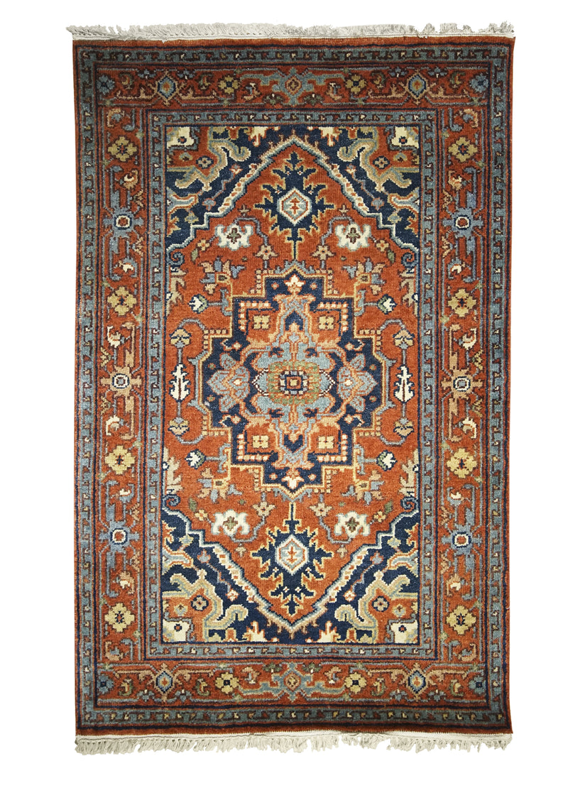 A31070 Oriental Rug Indian Handmade Area Transitional Tribal 3'0'' x 4'11'' -3x5- Red Geometric Heriz Design
