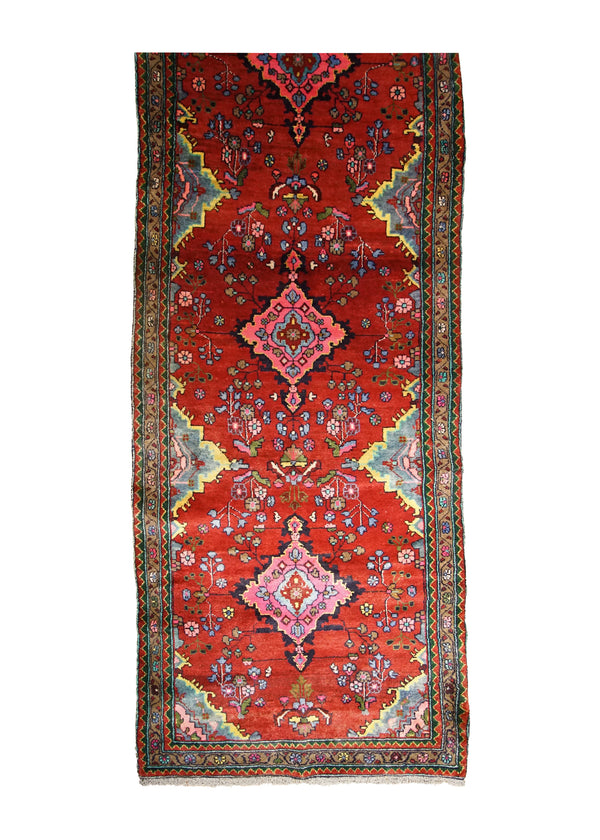 A31074 Persian Rug Hamadan Handmade Runner Tribal 3'3'' x 9'7'' -3x10- Red Geometric Design