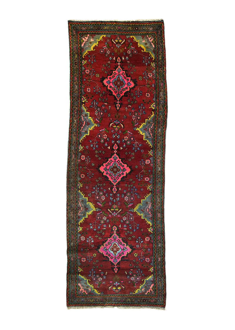 A31074 Persian Rug Hamadan Handmade Runner Tribal 3'3'' x 9'7'' -3x10- Red Geometric Design.jpg