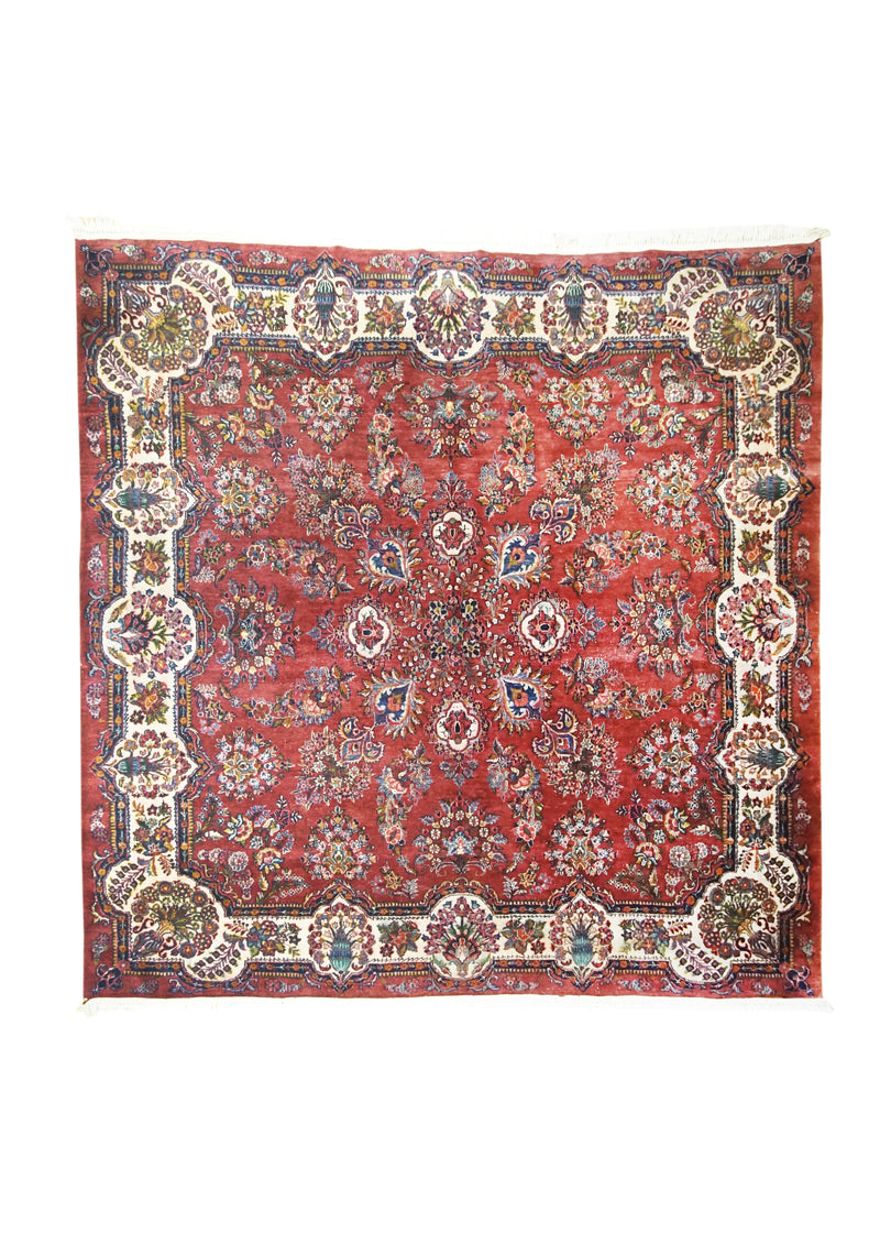 A31076 Persian Rug Ghazvin Handmade Square Traditional 8'10'' x 8'10'' -9x9- Red Floral Design