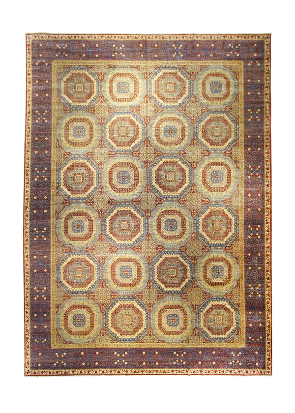 A31077 Oriental Rug Pakistani Handmade Area Transitional Tribal 11'10'' x 16'8'' -12x17- Yellow Gold Blue Red Mamluk Nooristan Design