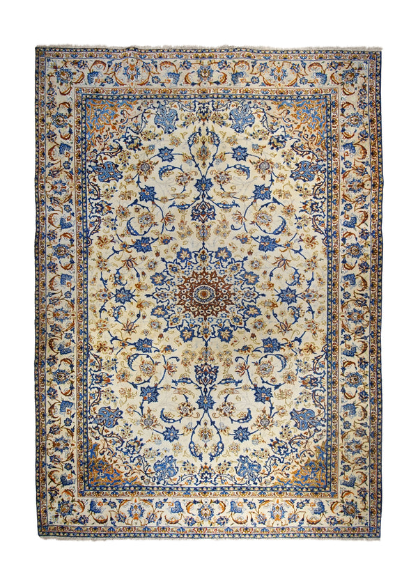 A31085 Persian Rug Moud Handmade Area Traditional 8'9'' x 12'1'' -9x12- Whites Beige Blue Floral Design