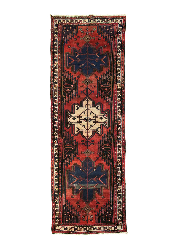 A31086 Persian Rug Hamadan Handmade Runner Tribal 3'4'' x 9'5'' -3x9- Red Geometric Design.jpg