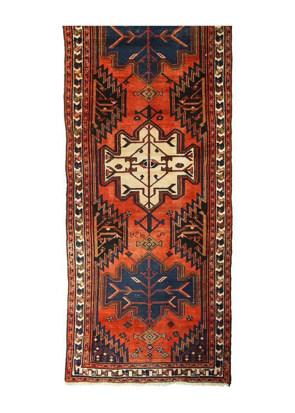 A31086 Persian Rug Hamadan Handmade Runner Tribal 3'4'' x 9'5'' -3x9- Red Geometric Design