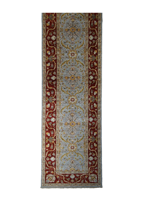 A31095 Oriental Rug Pakistani Handmade Runner Transitional 2'8'' x 9'7'' -3x10- Blue Red Antique Washed Oushak Floral Design