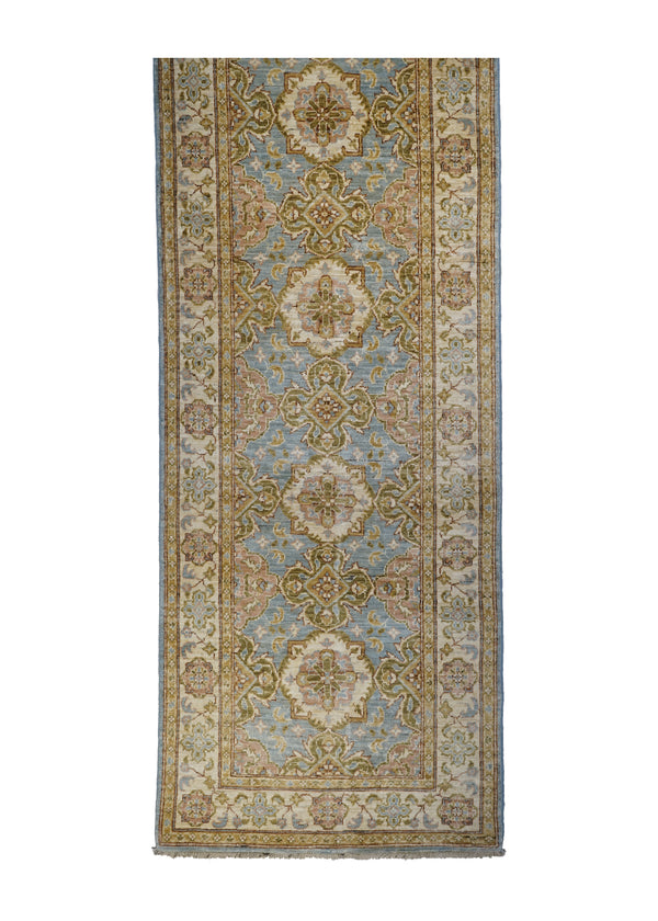 A31097 Oriental Rug Pakistani Handmade Runner Transitional 2'8'' x 20'3'' -3x20- Blue Whites Beige Green Antique Washed Oushak Floral Design