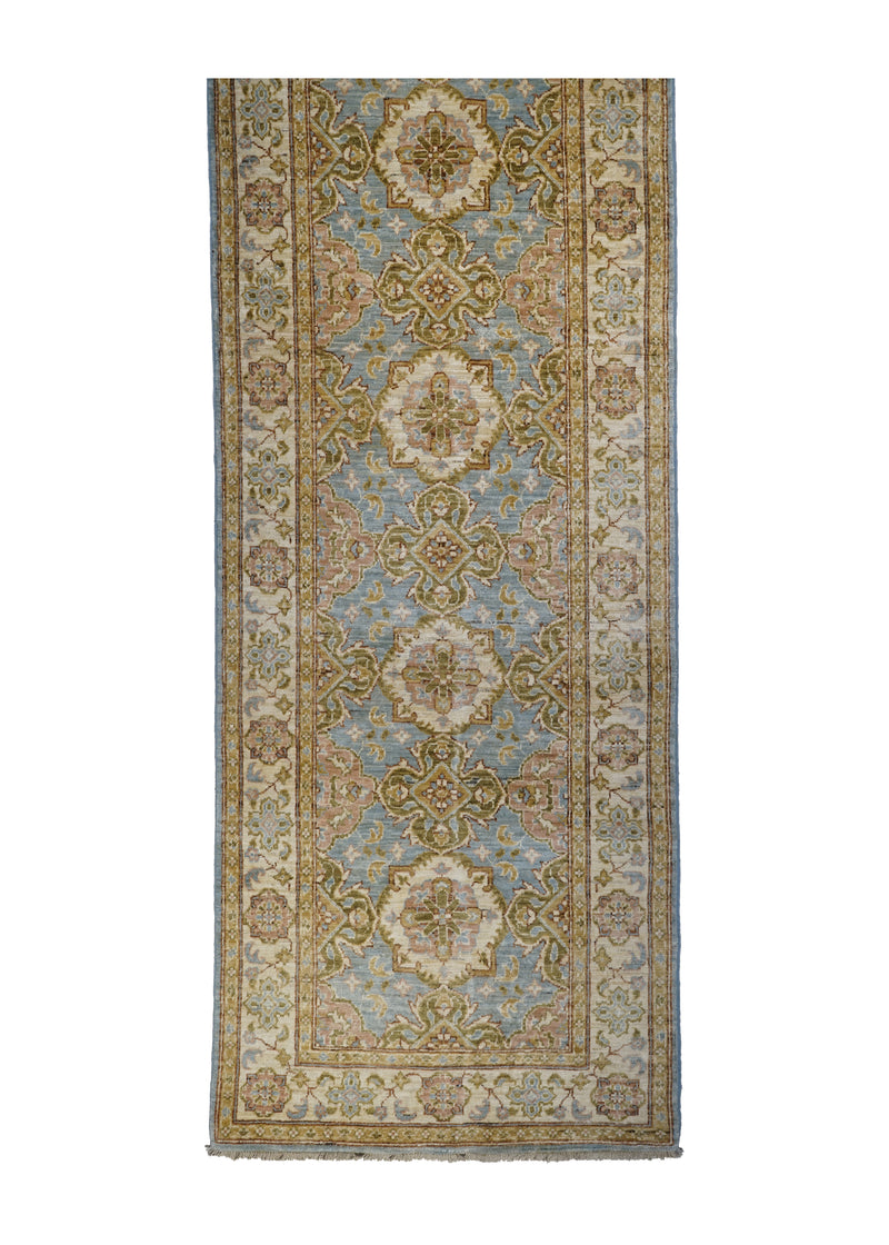 A31097 Oriental Rug Pakistani Handmade Runner Transitional 2'8'' x 20'3'' -3x20- Blue Whites Beige Green Antique Washed Oushak Floral Design