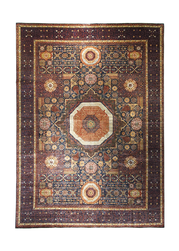 A31111 Oriental Rug Pakistani Handmade Area Transitional Tribal 9'11'' x 13'11'' -10x14- Red Whites Beige Yellow Gold Mamluk Geometric Nooristan Design