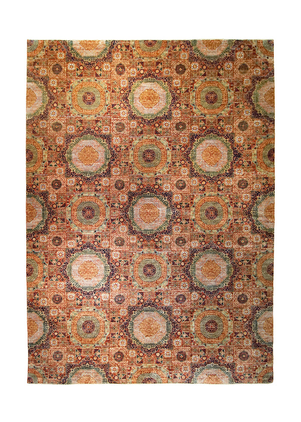 A31114 Oriental Rug Pakistani Handmade Area Transitional 9'10'' x 14'1'' -10x14- Red Green Mamluk Geometric Design