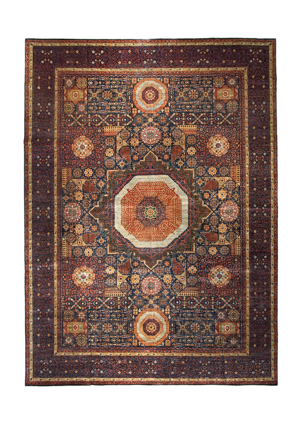 A31117 Oriental Rug Pakistani Handmade Area Transitional Tribal 10'1'' x 14'2'' -10x14- Blue Red Orange Geometric Mamluk Design