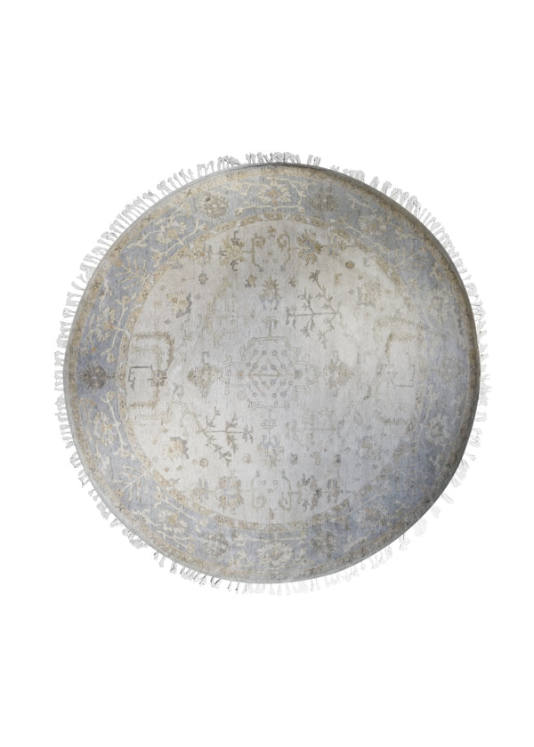 A31128 Oriental Rug Indian Handmade Round Transitional 9'12'' x 10'0'' -10x10- Blue Whites Beige Oushak Floral Design