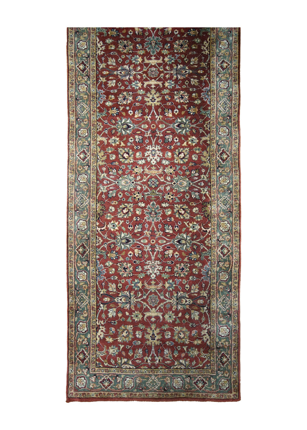 A31169 Oriental Rug Indian Handmade Runner Transitional 2'6'' x 9'2'' -3x9- Red Green Floral Design