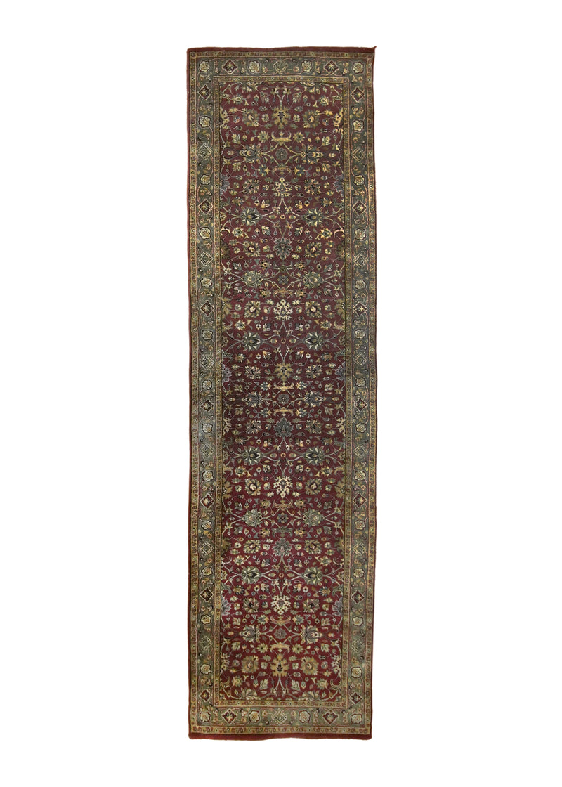 A31169 Oriental Rug Indian Handmade Runner Transitional 2'6'' x 9'2'' -3x9- Red Green Floral Design.jpg
