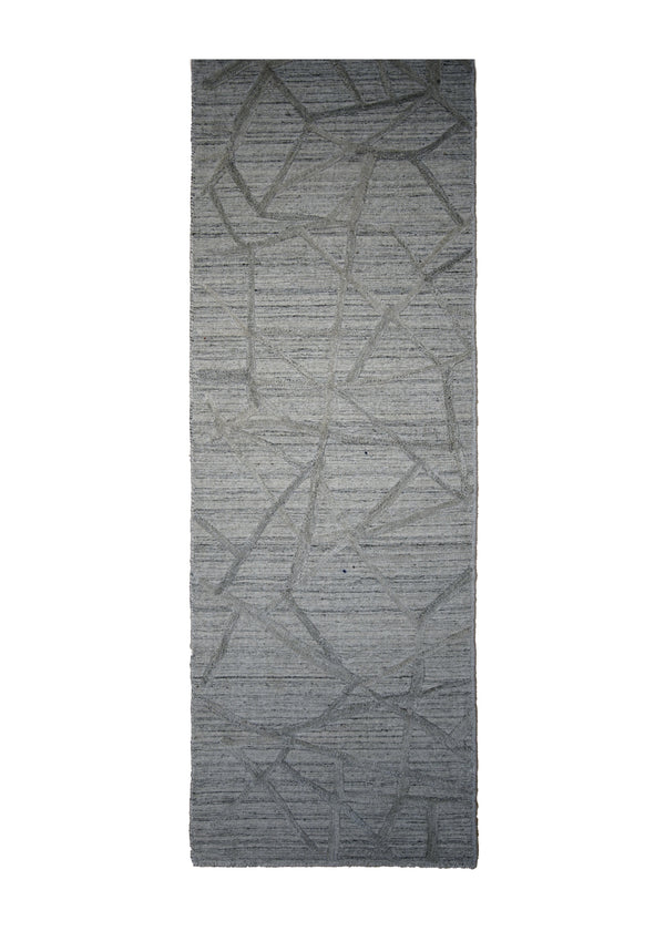 A31171 Oriental Rug Indian Handmade Runner Transitional Neutral 1'11'' x 14'8'' -2x15- Whites Beige Crackle Design