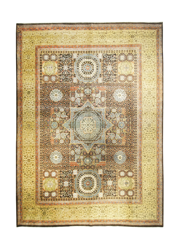 A31176 Oriental Rug Indian Handmade Area Transitional Tribal 8'10'' x 12'3'' -9x12- Yellow Gold Mamluk Geometric Design