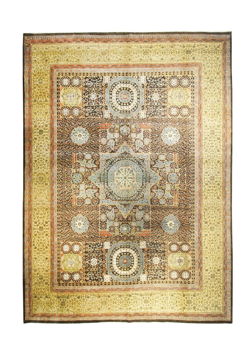 A31176 Oriental Rug Indian Handmade Area Transitional Tribal 8'10'' x 12'3'' -9x12- Yellow Gold Mamluk Geometric Design