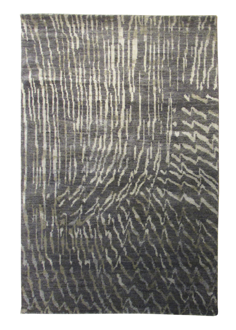 A31184 Oriental Rug Indian Handmade Area Modern 3'11'' x 5'9'' -4x6- Gray Stripes Design