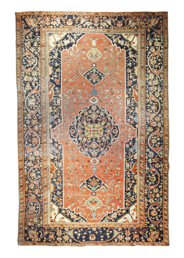 A31196 Persian Rug Sarouk Handmade Area Traditional Antique 8'4'' x 12'2'' -8x12- Red Blue Geometric Design