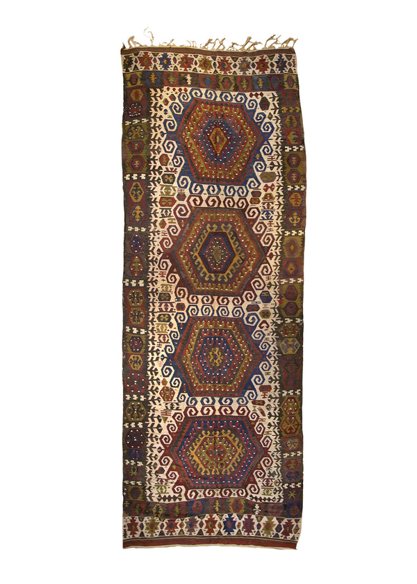 A31216 Oriental Rug Turkish Handmade Runner Antique Tribal 5'7'' x 16'0'' -6x16- Red Green Geometric Design