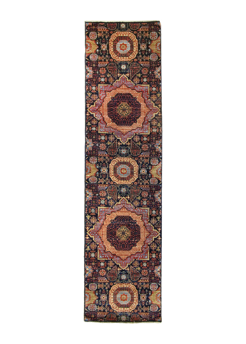 A31235 Oriental Rug Pakistani Handmade Runner Transitional Tribal 2'5'' x 9'8'' -2x10- Blue Mamluk Geometric Design.jpg