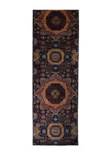 A31235 Oriental Rug Pakistani Handmade Runner Transitional Tribal 2'5'' x 9'8'' -2x10- Blue Mamluk Geometric Design