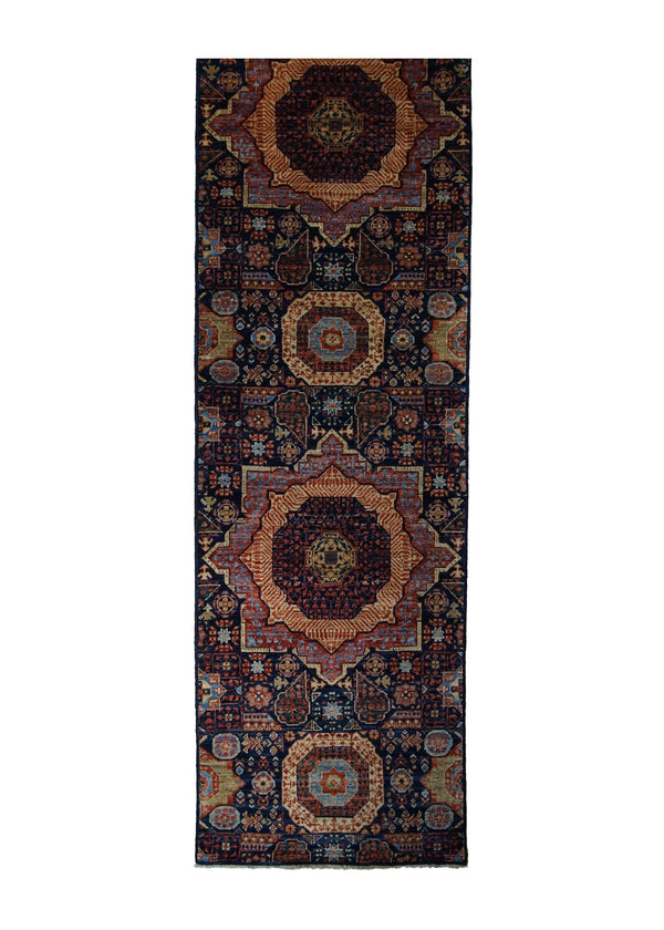 A31235 Oriental Rug Pakistani Handmade Runner Transitional Tribal 2'5'' x 9'8'' -2x10- Blue Mamluk Geometric Design