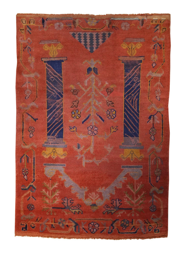 A31245 Oriental Rug Turkish Handmade Area Tribal Antique 4'7'' x 6'3'' -5x6- Red Oushak Prayer Rug Design