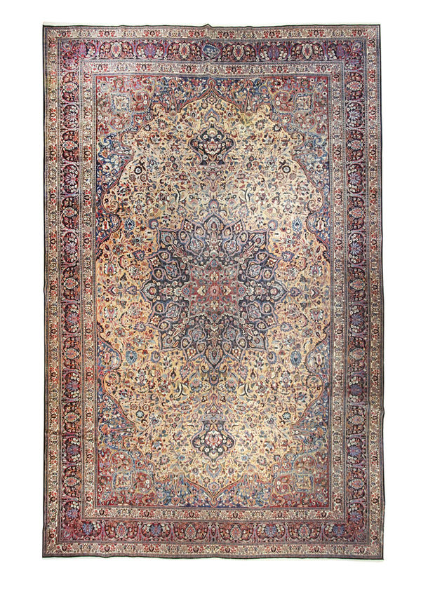 A31252 Persian Rug Mashhad Handmade Area Traditional Antique 11'2'' x 18'1'' -11x18- Pink Blue Floral Design