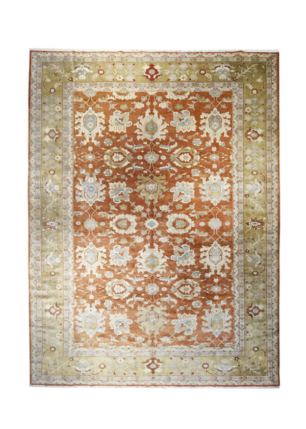 A31256 Oriental Rug Turkish Handmade Area Transitional 10'5'' x 12'10'' -10x13- Red Yellow Gold Oushak Floral Design