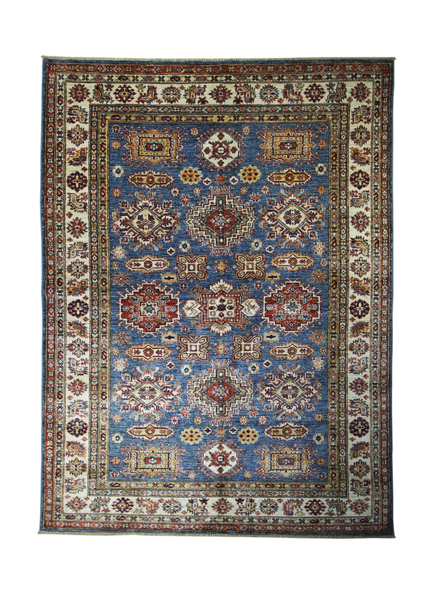 A31277 Oriental Rug Pakistani Handmade Area Transitional Tribal 4'11'' x 6'9'' -5x7- Blue Kazak Geometric Design