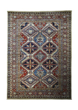 A31280 Oriental Rug Pakistani Handmade Area Transitional Tribal 4'11'' x 6'8'' -5x7- Whites Beige Red Blue Kazak Geometric Design
