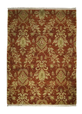 A31294 Oriental Rug Indian Handmade Area Transitional 3'11'' x 5'7'' -4x6- Red Yellow Gold Floral Design