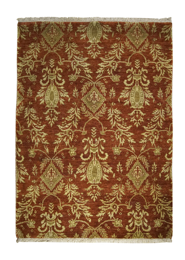 A31294 Oriental Rug Indian Handmade Area Transitional 3'11'' x 5'7'' -4x6- Red Yellow Gold Floral Design