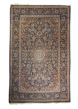 A31300 Persian Rug Kashan Handmade Area Traditional Antique 4'3'' x 6'8'' -4x7- Blue Red Toranj Mehrab Floral Design