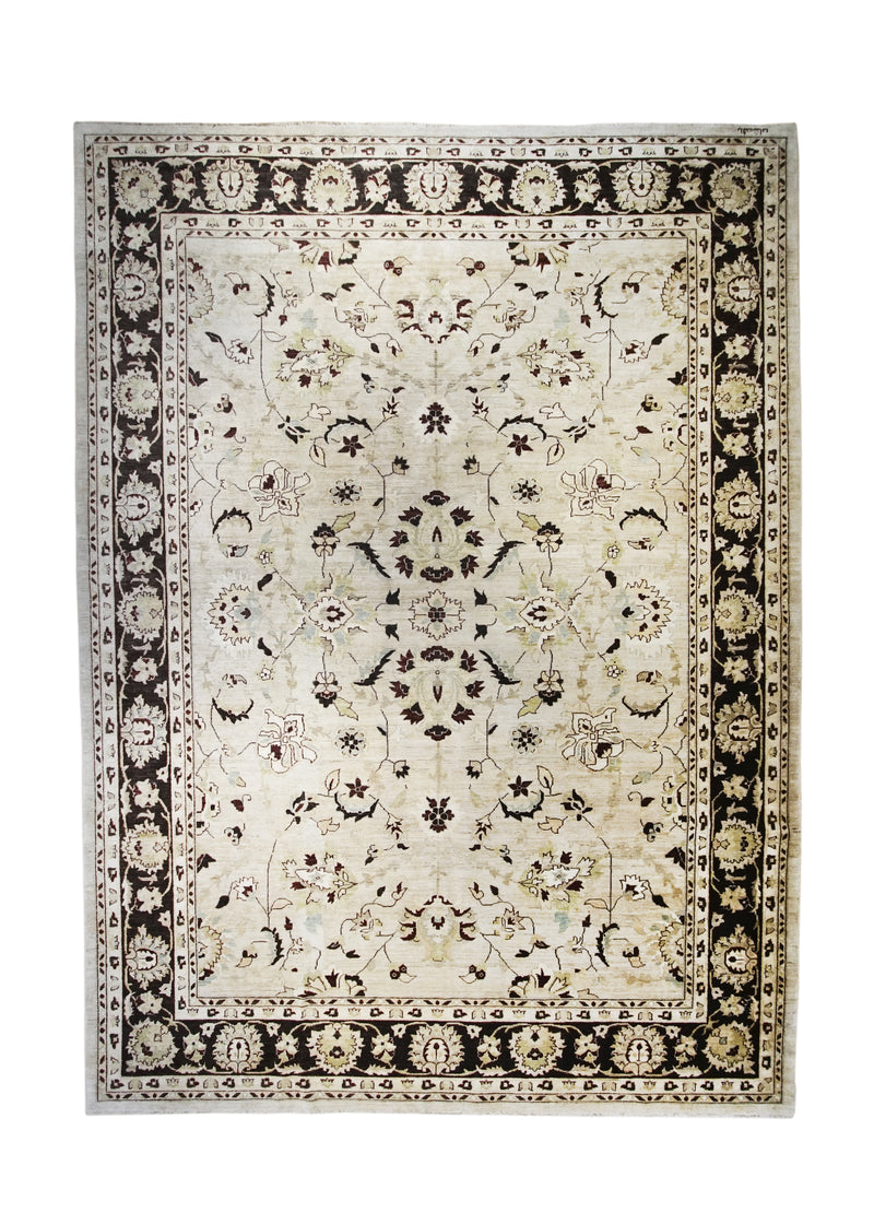 A31305 Oriental Rug Afghan Handmade Area Transitional 9'12'' x 13'8'' -10x14- Whites Beige Brown Antique Washed Oushak Floral Design