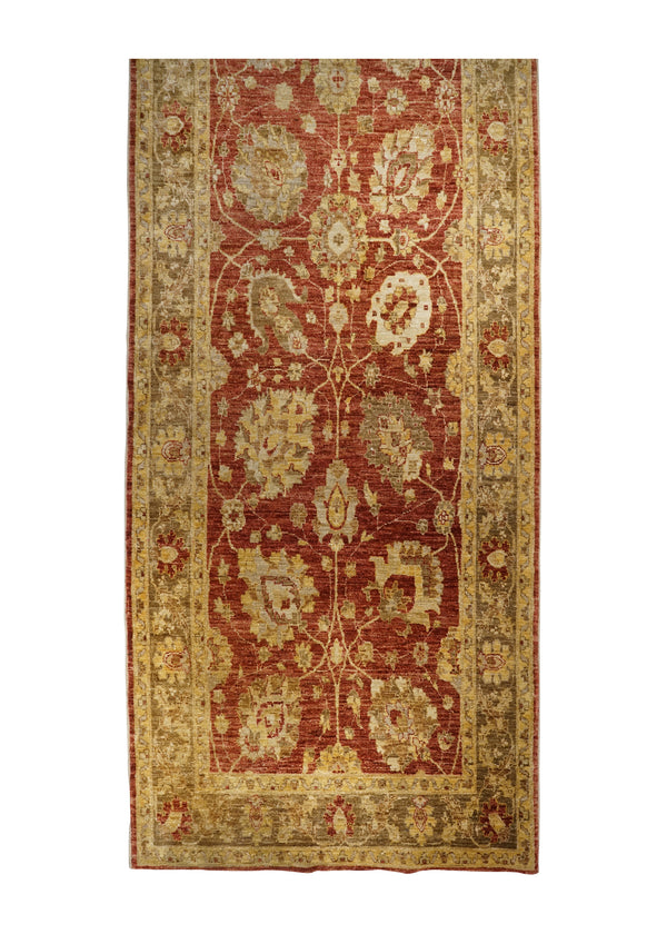 A31314 Oriental Rug Pakistani Handmade Runner Transitional 4'3'' x 14'2'' -4x14- Red Yellow Gold Antique Washed Oushak Floral Design
