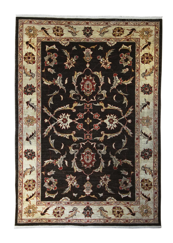 A31315 Oriental Rug Pakistani Handmade Area Transitional 4'2'' x 6'0'' -4x6- Black Whites Beige Antique Washed Oushak Floral Design