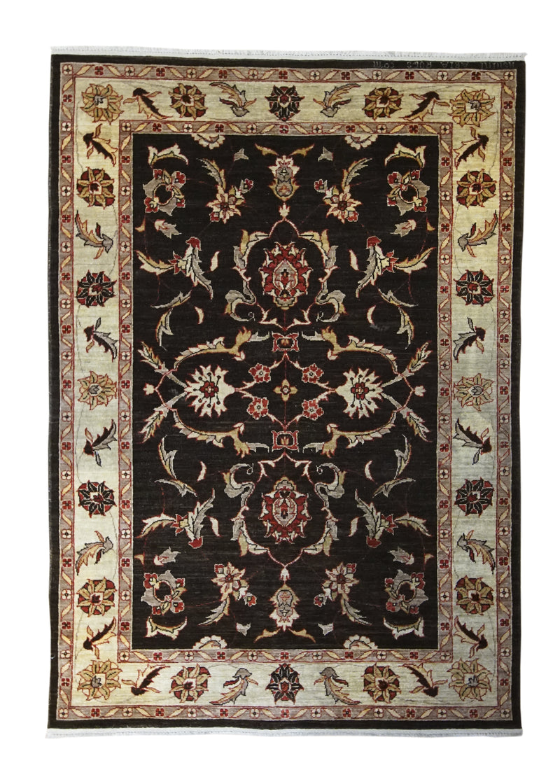 A31315 Oriental Rug Pakistani Handmade Area Transitional 4'2'' x 6'0'' -4x6- Black Whites Beige Antique Washed Oushak Floral Design