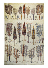 A31317 Oriental Rug Afghan Handmade Area Transitional Tribal 5'6'' x 8'5'' -6x8- Whites Beige Multi-color Tree of Life Lori Gabbeh Animals Design