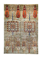 A31319 Oriental Rug Afghan Handmade Area Transitional Tribal 5'6'' x 7'11'' -6x8- Whites Beige Multi-color Tree of Life Lori Gabbeh Animals Design