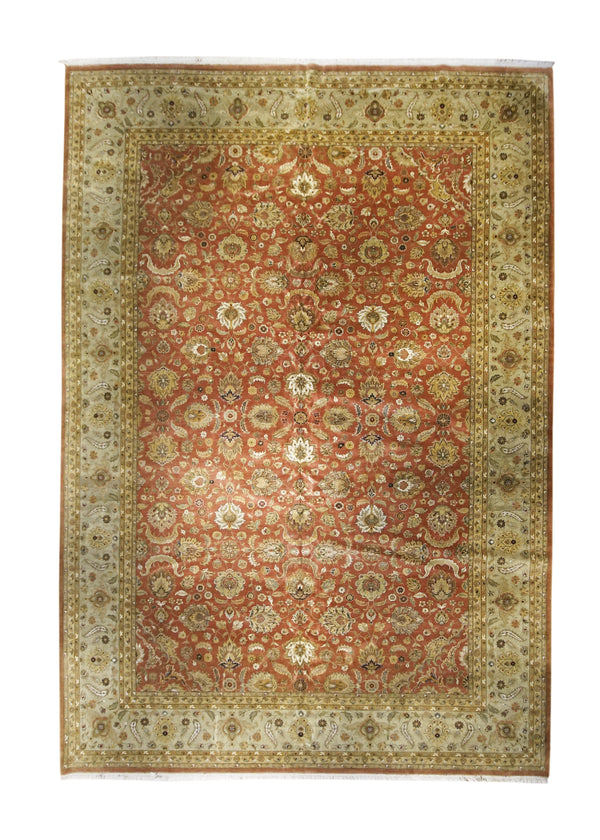 A31329 Oriental Rug Indian Handmade Area Transitional 11'9'' x 15'0'' -12x15- Red Yellow Gold Tea Washed Floral Design