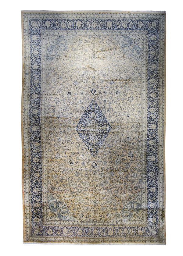 A31335 Persian Rug Sarouk Handmade Area Traditional Antique 12'6'' x 19'6'' -13x20- Whites Beige Blue Floral Design