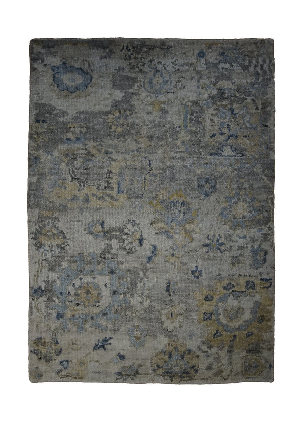 A31339 Oriental Rug Indian Handmade Area Transitional 2'0'' x 3'0'' -2x3- Whites Beige Blue Yellow Gold Floral Erased Oushak Abstract Design