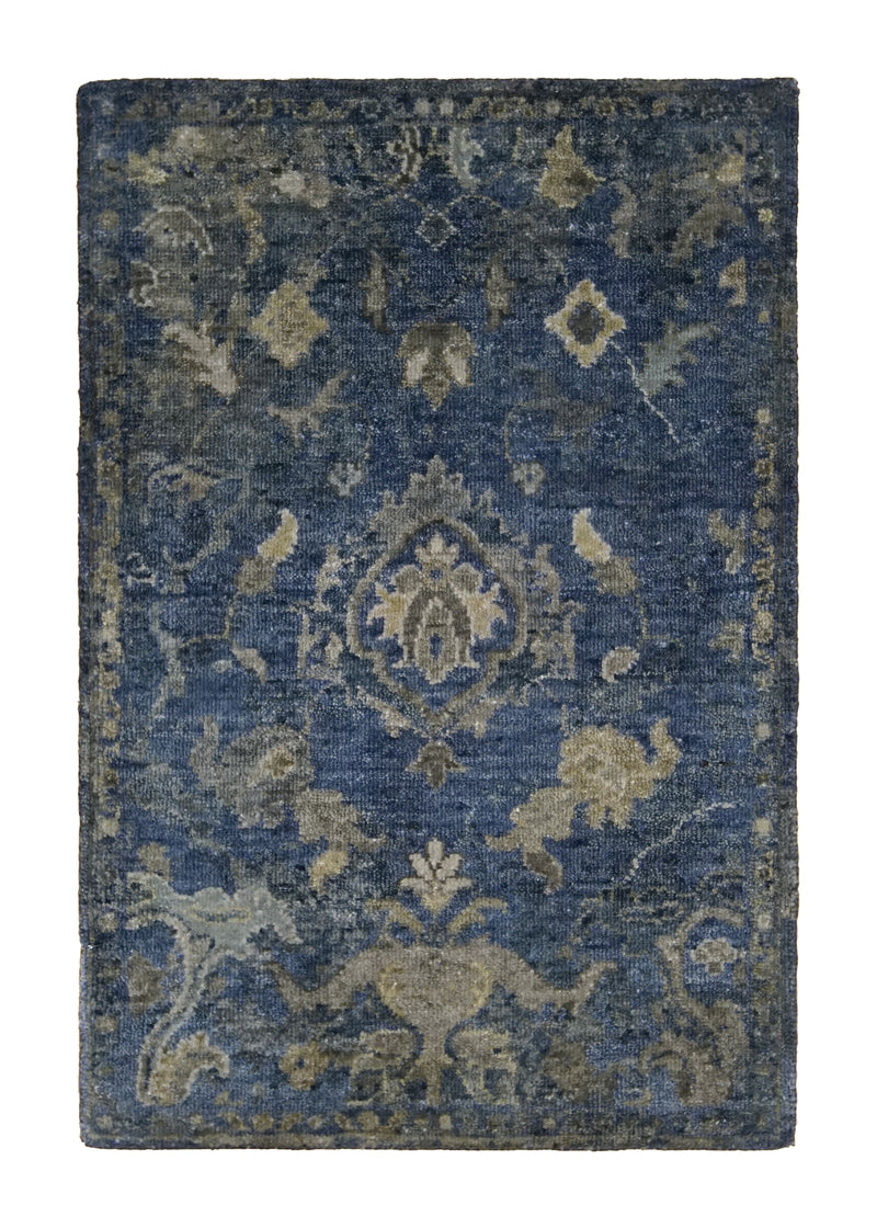 A31341 Oriental Rug Indian Handmade Area Transitional 2'0'' x 3'0'' -2x3- Blue Floral Oushak Design