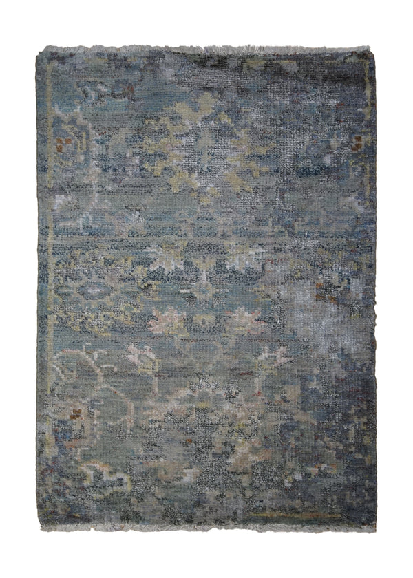 A31343 Oriental Rug Indian Handmade Area Transitional Modern 2'0'' x 3'0'' -2x3- Blue Gray Floral Erased Abstract Design