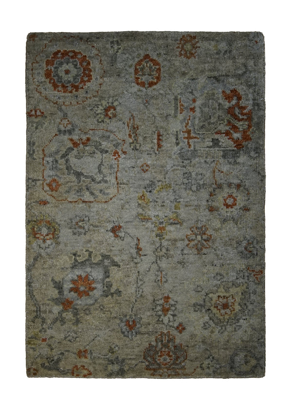 A31344 Oriental Rug Indian Handmade Area Transitional 2'0'' x 3'0'' -2x3- Whites Beige Orange Floral Erased Abstract Design