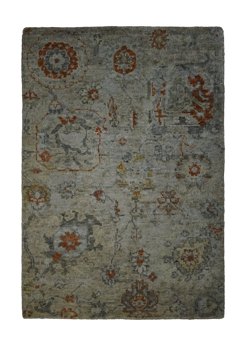 A31344 Oriental Rug Indian Handmade Area Transitional 2'0'' x 3'0'' -2x3- Whites Beige Orange Floral Erased Abstract Design